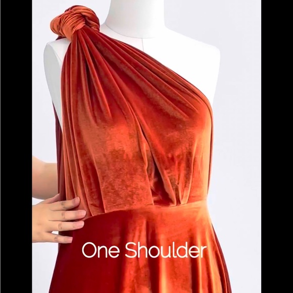 Burnt orange velvet wrap infinity dress bridesmaid - Picture 2 of 7